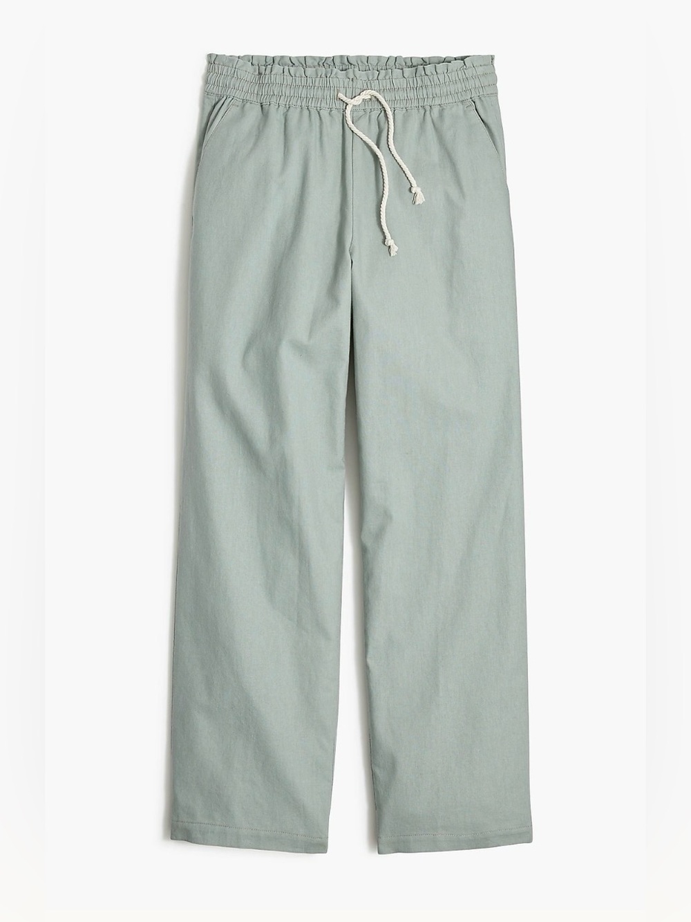 Women's Casual Green Linen Drawstring Cropped Pants